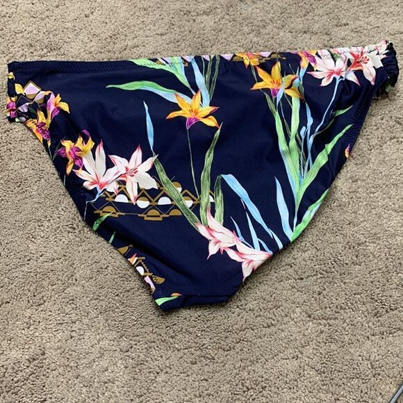 New. Trina Turk tropical bikini bottoms. Runs small. Navy, purple, gold, & pink. - Picture 6 of 8